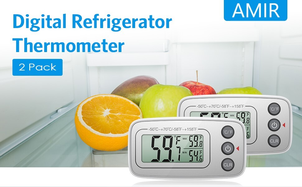 AMIR Fridge Thermometer, Digital Thermometer for Refrigerator Freezer  Thermometer LCD Display Max/Min Function Refrigerator Thermometer for Home